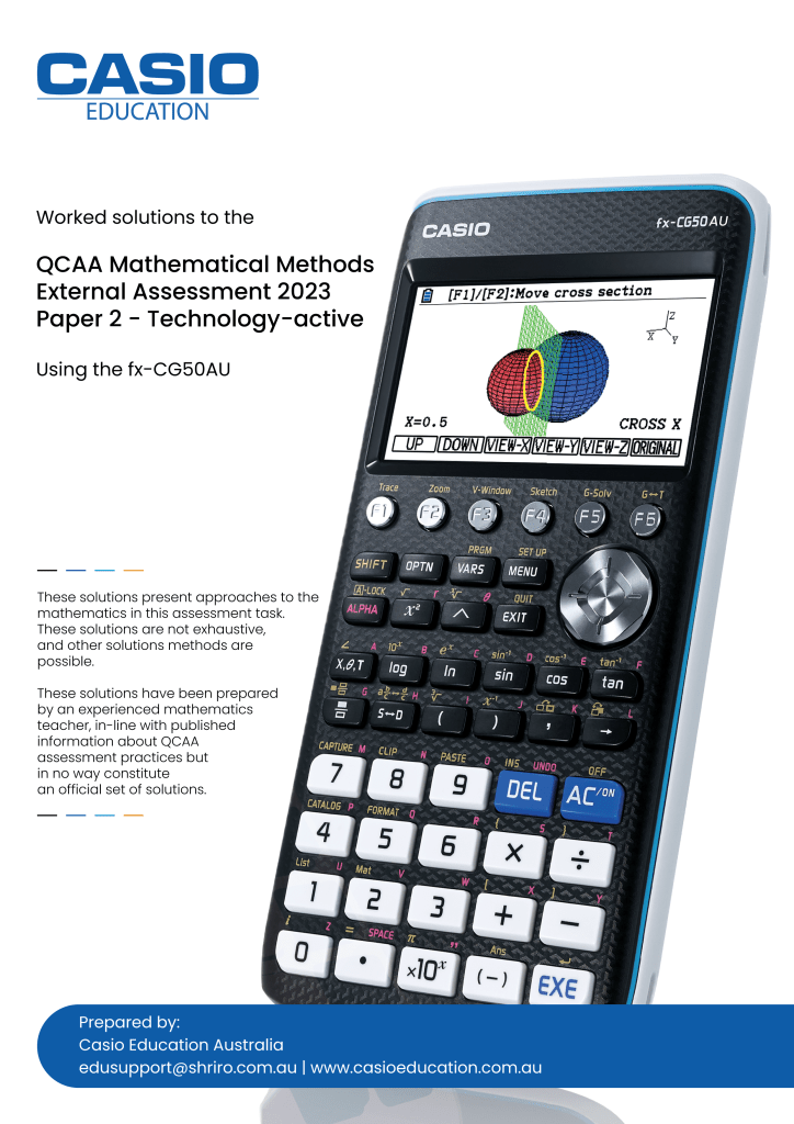 QCAA Maths Methods Worked Solutions using the fx-CG50AU