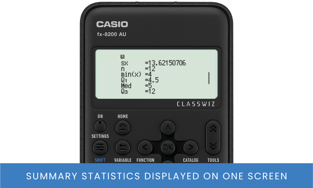 fx-8200 AU displays summary statistics on one scrolling screen