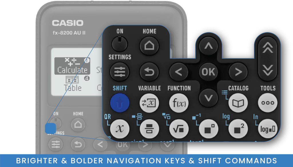 Brighter and bolder navigation keys and shift commands of the fx-8200 AU II